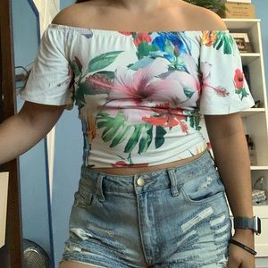 Off the shoulder white shirt